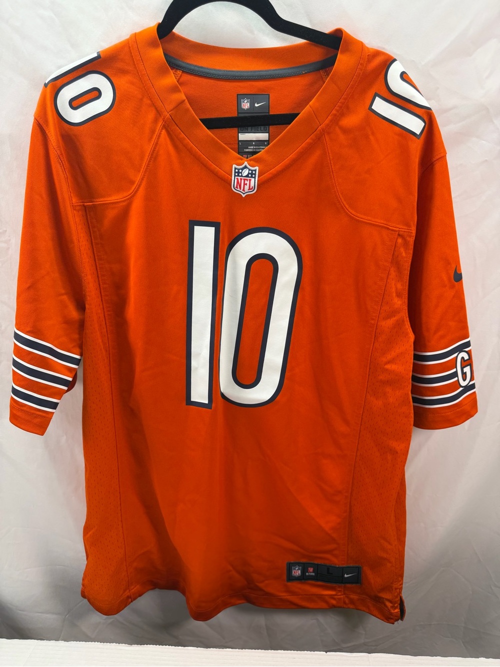 NIKE Chicago Bears Mitchell Trubisky #10 On Field NFL Jersey Mens L Orange